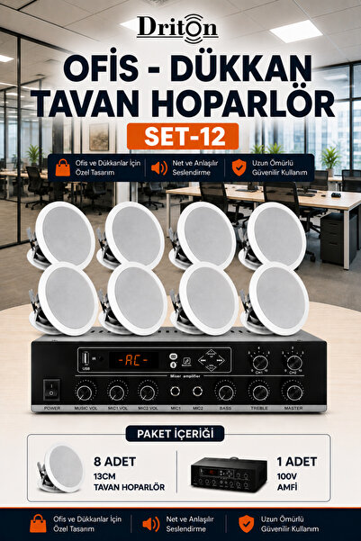 DRİTON OFİS DÜKKAN 8'LI 13CM BEYAZ TAVAN HOPARLÖR SET-12