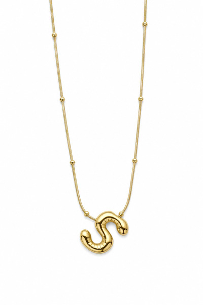 Jack Ferrero Letter S Necklace Yellow Color Steel Chain Pendant with Ball Detail