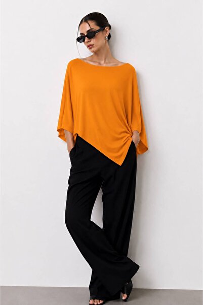 Hira Clothing Ασύμμετρο Poncho Άνετης Εφαρμογής από Βισκόζη με Ντραπέ Σχέδιο