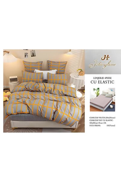 naniland.ro Lenjerie de Pat Bumbac Satinat 2 Persoane 4 Piese cu Elastic 180x...