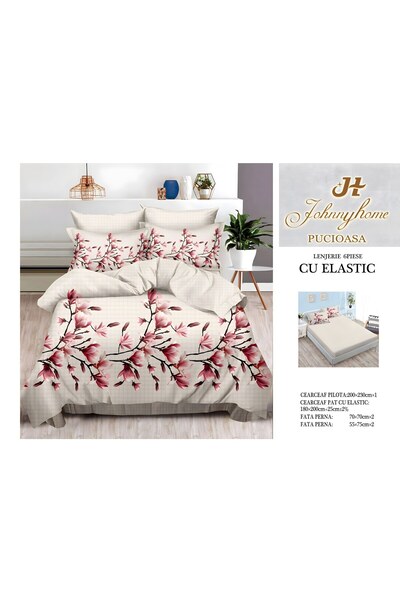 naniland.ro Lenjerie de Pat Bumbac Satinat 2 Persoane 6 Piese cu Elastic 180x...