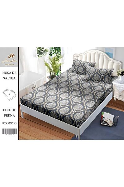OEM Husă de Pat Bumbac Satinat 2 Persoane 3 Piese cu Elastic 180x200 cm, Mode...