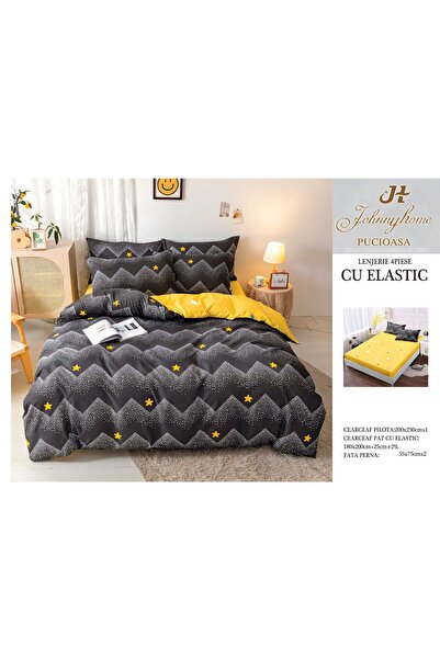 naniland.ro Lenjerie de Pat Bumbac Satinat 2 Persoane 4 Piese cu Elastic 180x...