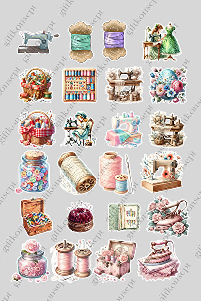giftkonsept Vintage Tailor and Sewing Themed Sticker Pack - 138 Pieces Scrapbook & Planner Labels