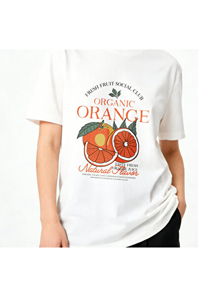 1001 Line Women's 180g 100% Cotton T-Shirt Organic Orange Graphic Print Vinta...