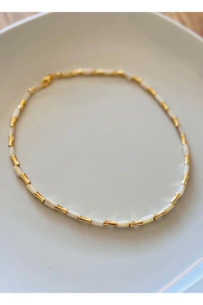 ADENNA JEWELRY Beyaz Mineli Gold Detaylı Boru Kolye