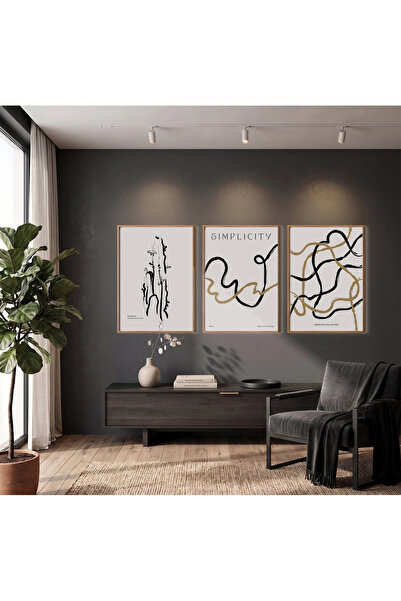 KOLAJTASARIM Set de picturi moderne boeme cu linii fluide, din 3 piese, cu ra...
