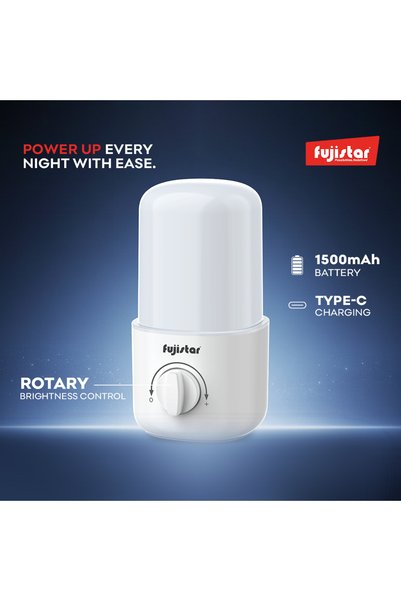 fujistar ضوء طوارئ 10 واط - موديل FSEL721 - بطاريتان 18650، وضع عالي/منخفض، يعمل حتى 40 ساعة
