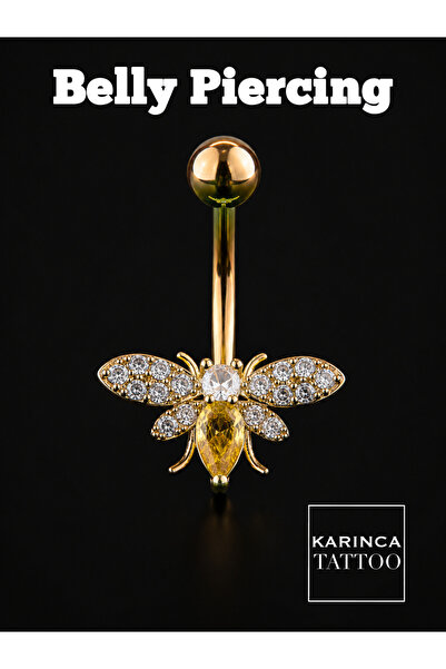 Karınca Piercing Altın Rengi Arı Zirkon Taşlı Göbek Piercingi Belly Piercing