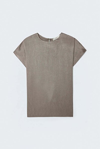 Sateen Short Sleeve Blouse - Mink