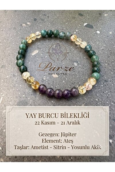 parze doğaltaş Zodiac Sagittarius Natural Stone 6 mm Bracelet (Traditional As...