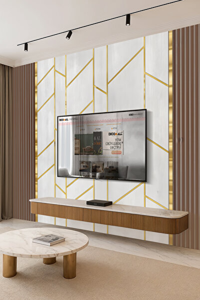 DECOMALL (TV-5) TV Arkası Duvar Kağıdı Tek Parça 3D Çita Mermer Görünümlü Salon Ofis Duvar Posteri
