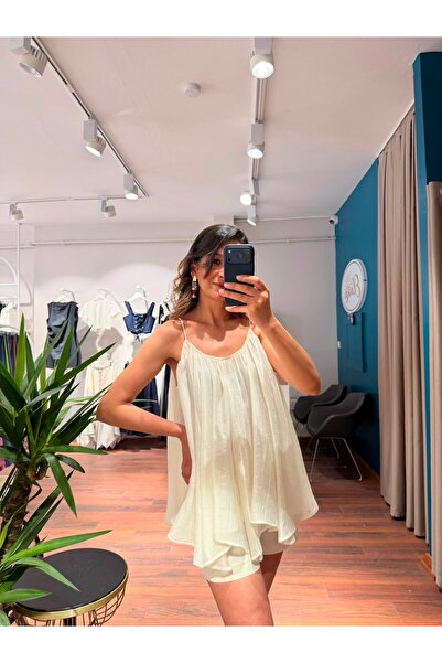 MODA Luna Krem Ekru Salaş Askılı Bluz