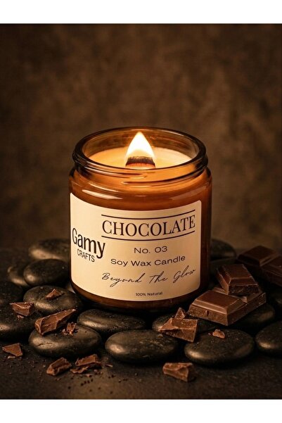 Gamy Crafts Çikolata Kokulu Mum - %100 Doğal Soya Mumu Ahşap Fitilli Dekorati...
