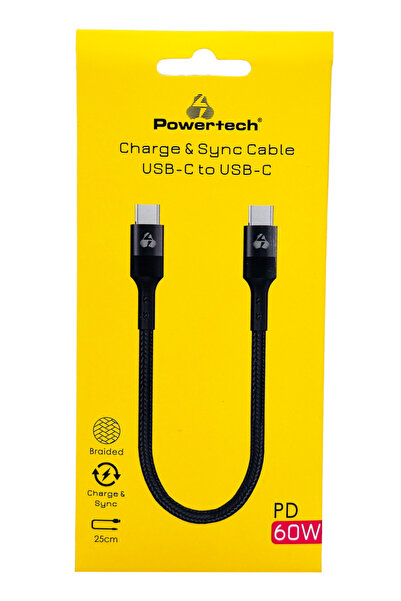 POWERTECH καλώδιο USB-C PTR-0204, PD 60W, 480Mbps, 25cm, μαύρο