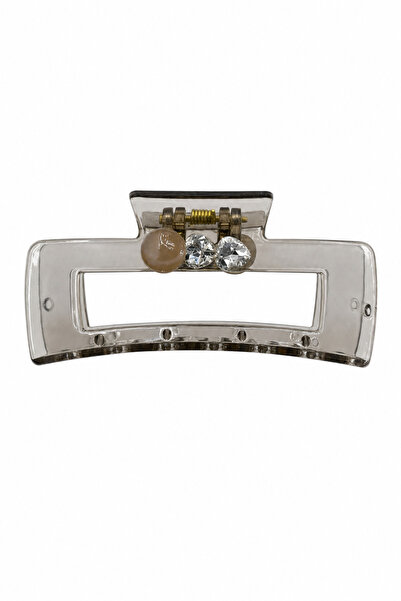 Jack Ferrero Transparent Gray Stone Detailed Large Size Hair Clip with Latch ...