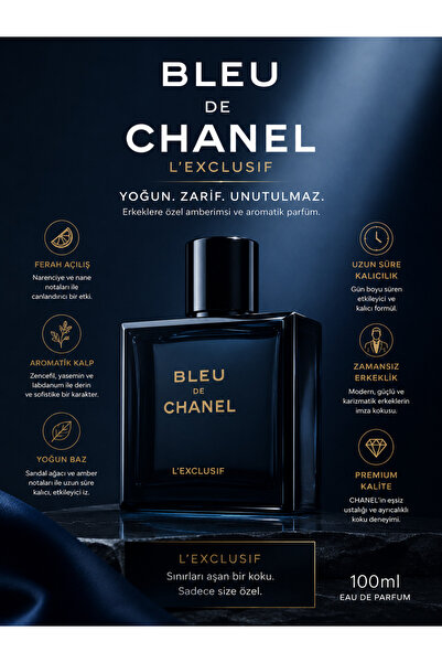 Chanel Bleu de L'Exclusif Erkek Parfümü 100 ML - Gün Boyu Kalıcı Yoğun Amberi...