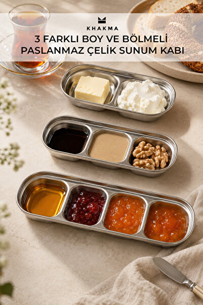 KHAKMA Stainless Steel Presentation Container with Compartments, Set of 3 – S...