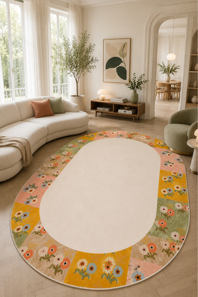 PINKIE HOME Dijital Baskı Kaymaz Yıkanabilir Çiçekli Soft Pembe Salon Halısı ...