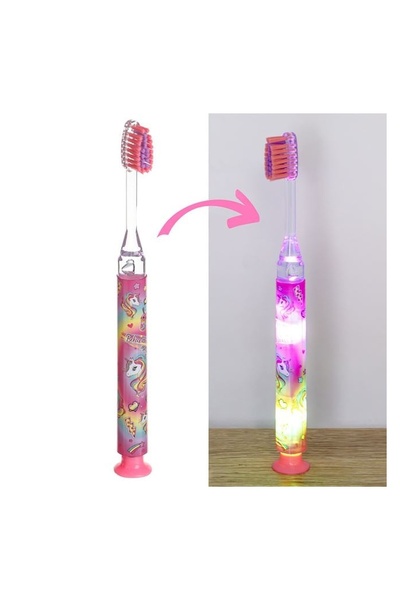 Jumbo Periuță de dinți copii cu lumină flash 2 minute, model Unicorn, 18 cm, ...