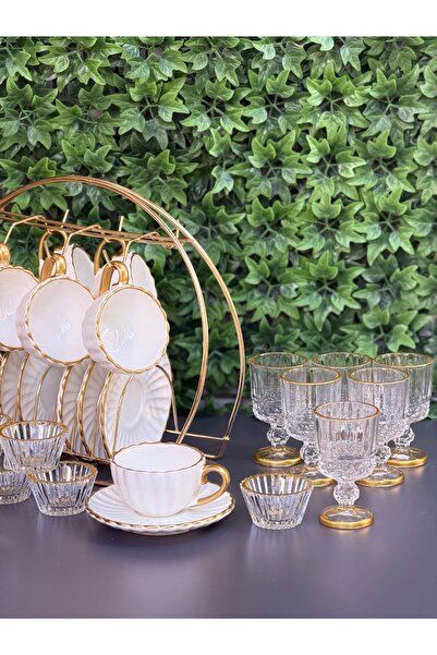 Hediye Köşkü Gold Fincan Askılı 25 parça Elissia Kahve Sunum Seti