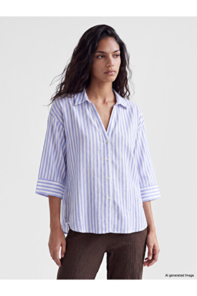 LC Waikiki Esvab • Modern & Distinctive Striped Linen Blend Women's Shirt