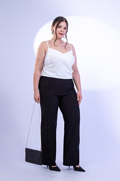 Roxxlen Women's Plus Size Stone Ribbed Stitched Pants