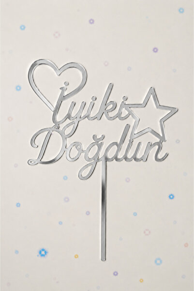 Pleksibu Happy Birthday Silver Cake Topper