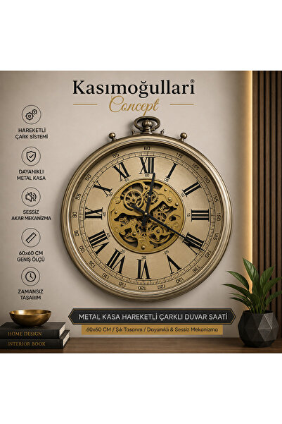 kasımoğulları concept Metal Kasa Hareketli Çarklı Duvar Saati – Dekoratif Vin...