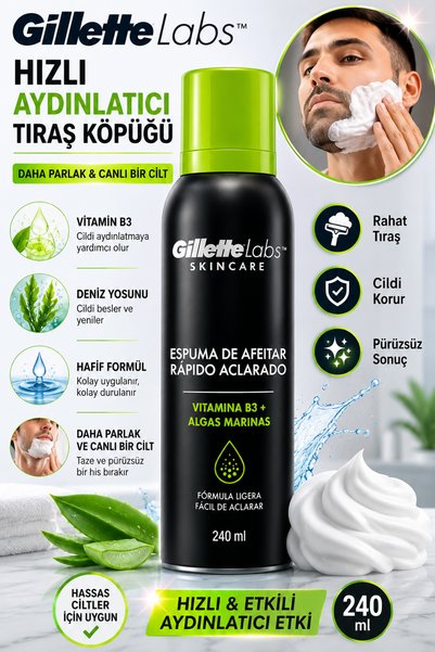 GilletteLabs Skincare Tıraş Köpüğü 240 ml Vitamin B3 ve Deniz Yosunu Hassas Ciltler İçin