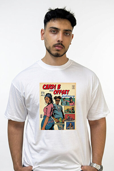 Anetos Cardi B Offset Design Printed Oversize White T-Shirt