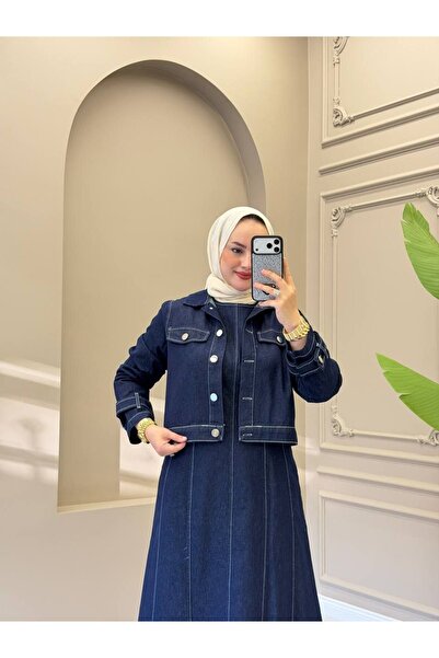 moda4b Women's 2-Piece Long Dress Set with Denim Jacket – Premium Quality Hij...