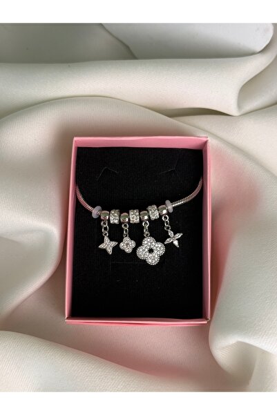 NB STEELORA Star Clover Butterfly Themed Charm Design Silver Women's Bracelet