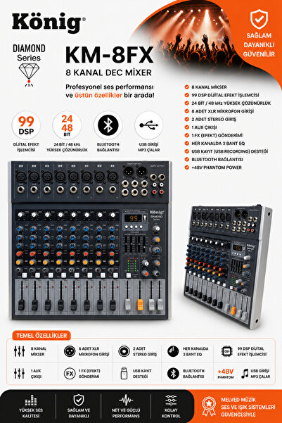 König KM-8 FX DIAMOND 8 KANAL DECK MİXER