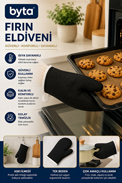 BYTA Heat Resistant Oven Mitt Thick Kitchen Glove Oven Tray Pot and Pan Holder