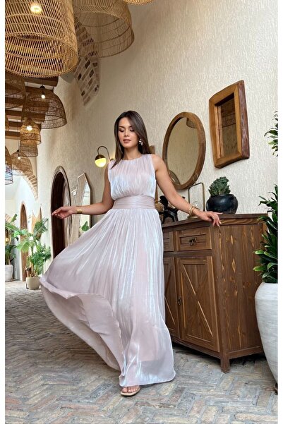 Gülcan Luxury Parlak kumaş kloş uzun elbise