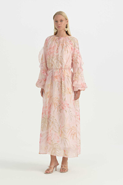Nihan Flounce Ruffle Balloon Sleeve Dress - Powder