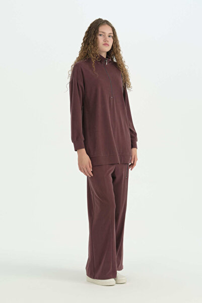 Nihan Zipper Detailed Oversize Trousers Tunic Set - Plum