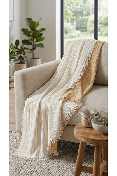 Mujo Home Collection 100% Organic Cotton 4-Layer Muslin Sofa Throw - Tv Blank...