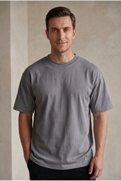 ODİN ATLAS Men's Gray Color Summer's Favorite Comfortable Fit Oversize T-Shirt
