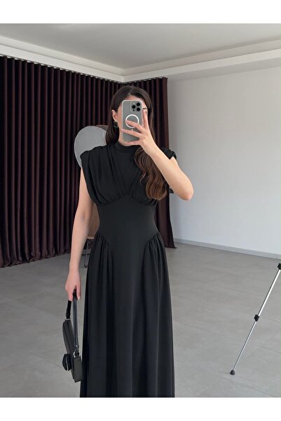 maf collection Women's Black Padded Shoulders Waist-Fitted Back Detail Zero S...