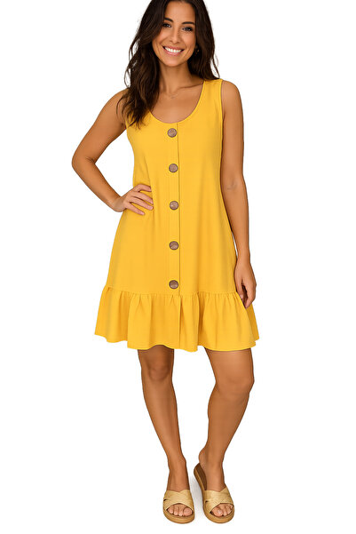 BUTİK AYVİTRİN Women's Linen Dress Skirt with Ruffles