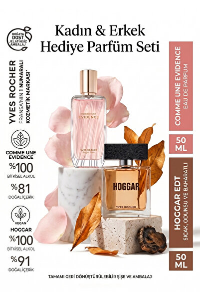 Yves Rocher Kadın Erkek Parfüm Seti Comme une Evidence EDP 50 ml + Hoggar EDT...