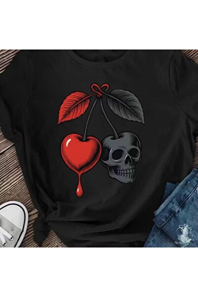 12 Teknoloji تي شيرت S Cherry Graphic بأكمام قصيرة، بلون كستنائي، بتصميم فاكه...