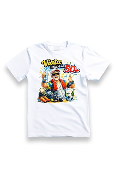 OEM Tricou personalizat pentru bărbați cu mesaj: "Viața începe la 50+ ", Mode...