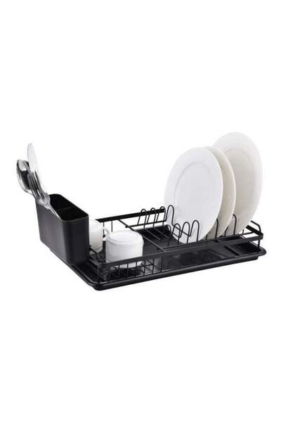 Trust Iron Kitchen Dish Drainer Rack with Plastic Tray & Cutlery Holder Black...