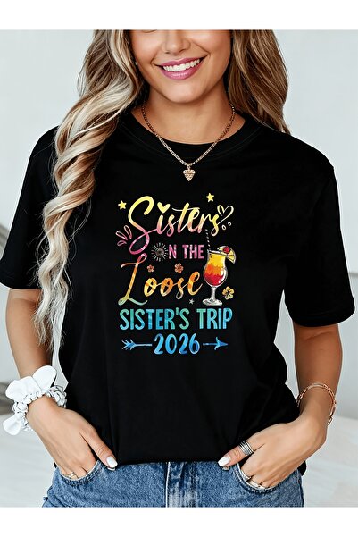 LİNA06 تي شيرت Sisters on The Loose SISTERS TRIP 2026 بطبعة حروف، قميص ربيعي ...
