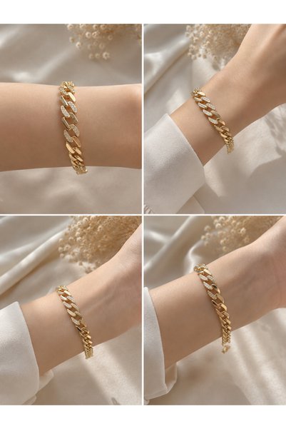Elmosia Jewelry Gourmet Zircon Stone Chain Bracelet Non-Tarnish Adjustable Size Steel Luxury Women's Bracelet