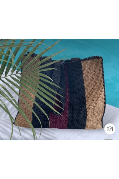 MODA Straw Look Hand Knitted Large Size Beach Bag