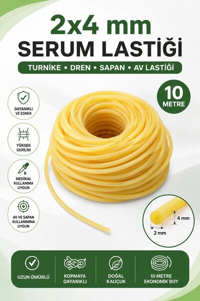 Hobialem 2x4 mm Serum Lastiği 10 Metre Sapan Lastiği Turnike Dren Lastiği Esn...